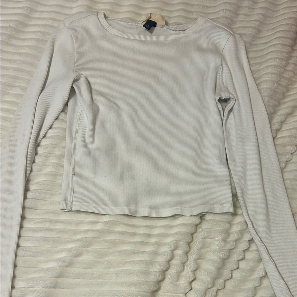 Universal Thread White Ribbed Long Sleeve T-Shirt